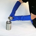 Using an elbow length cryogenic glove to pour liquid nitrogen
